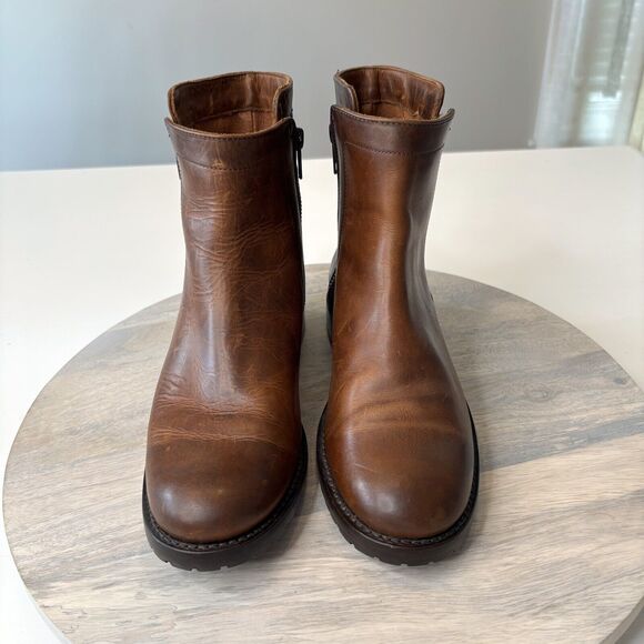 Frye Women's Veronica Brown Leather Zip Booties Biker Boots‎ US Size 7 1/2 - Picture 5 of 11